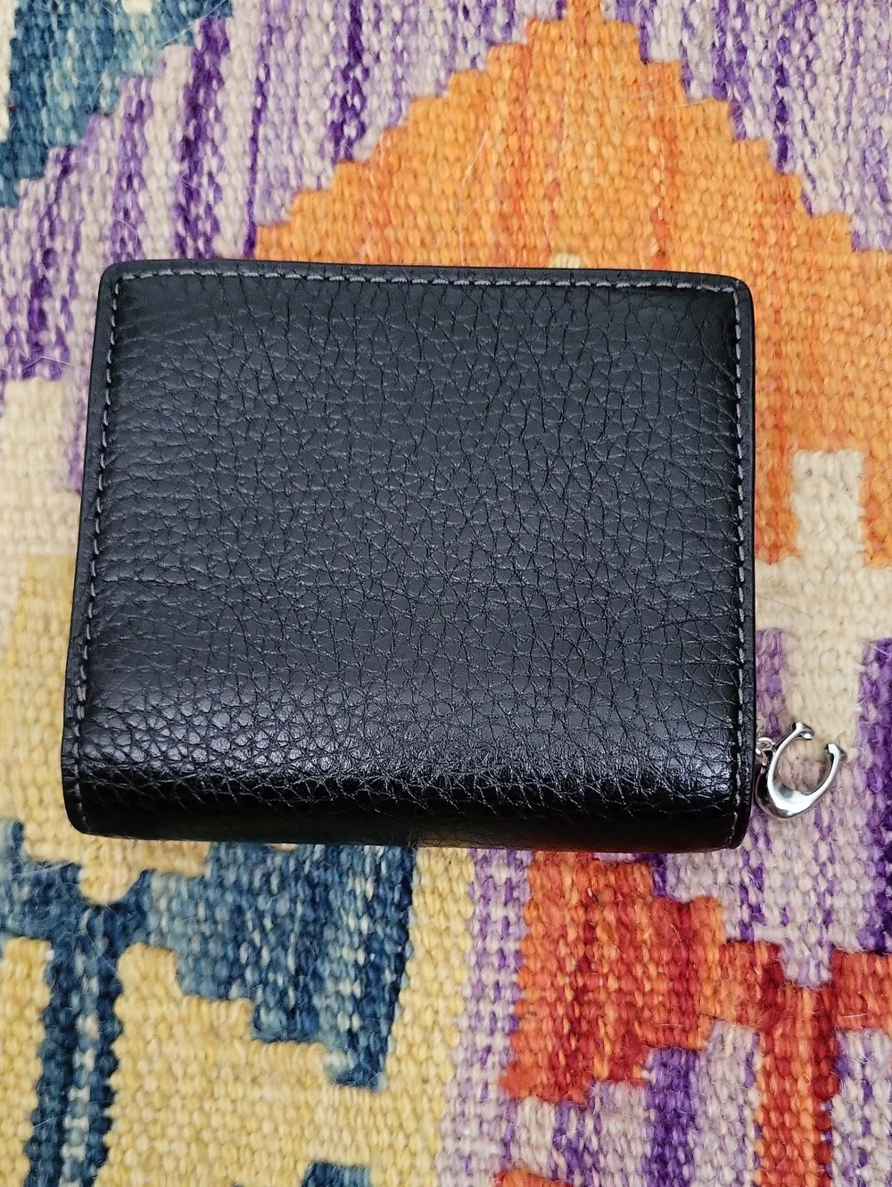 Coach Pebble Leather Snap Wallet - Black w/Silver Hardware
